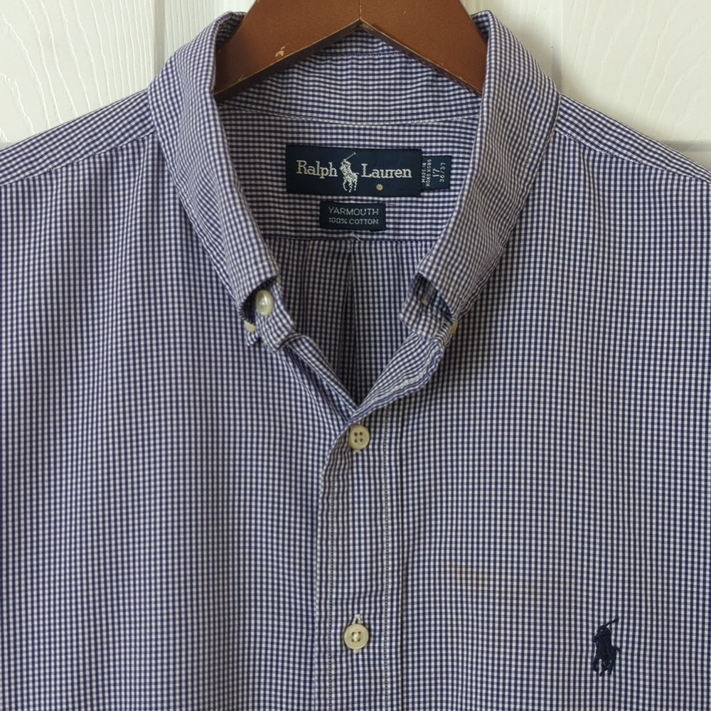 Ralph Lauren 90's Vintage Yarmouth Gingham Long Sleeve Button Down Shirt Purple - Picture 2 of 11